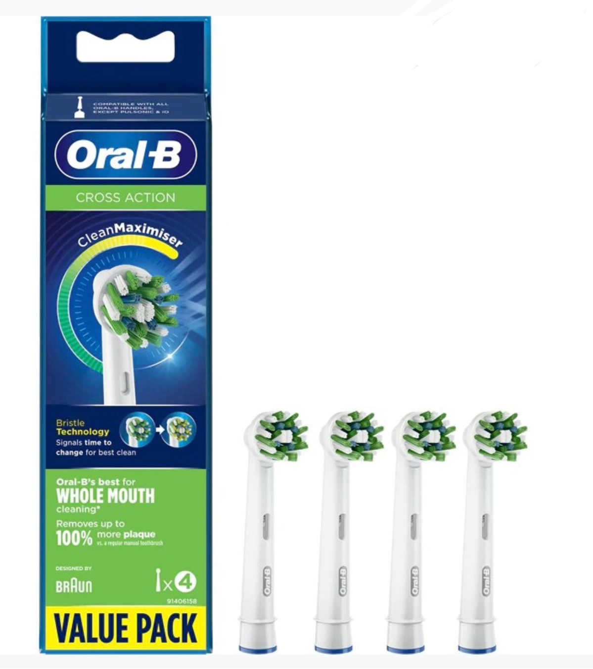 سری یدک مسواک برقی اورال بی 4 عددی سفید مدل Oral-b Cross Action Braun
