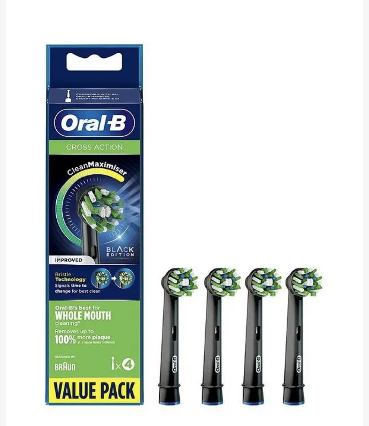 سری یدک مسواک برقی کراس اکشن اورال بی 4 عددی مشکی مدل Oral-b Cross Action Braun